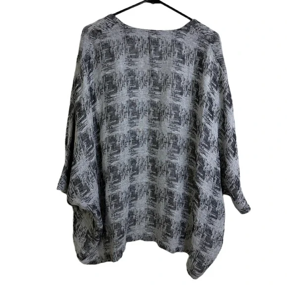 Yushi Linen Jacket Womens Medium Silver Black Open Front Lightweight Top - Picture 6 of 7